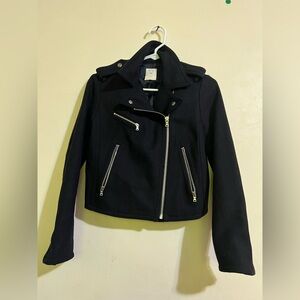 GAP Wool Blend Moto Jacket with Silver Zippers